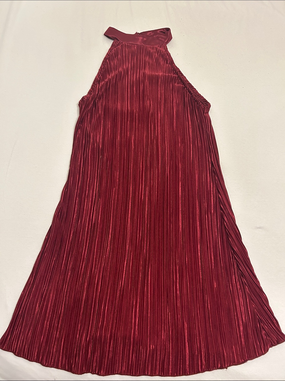 Red Pleated Halter Dress